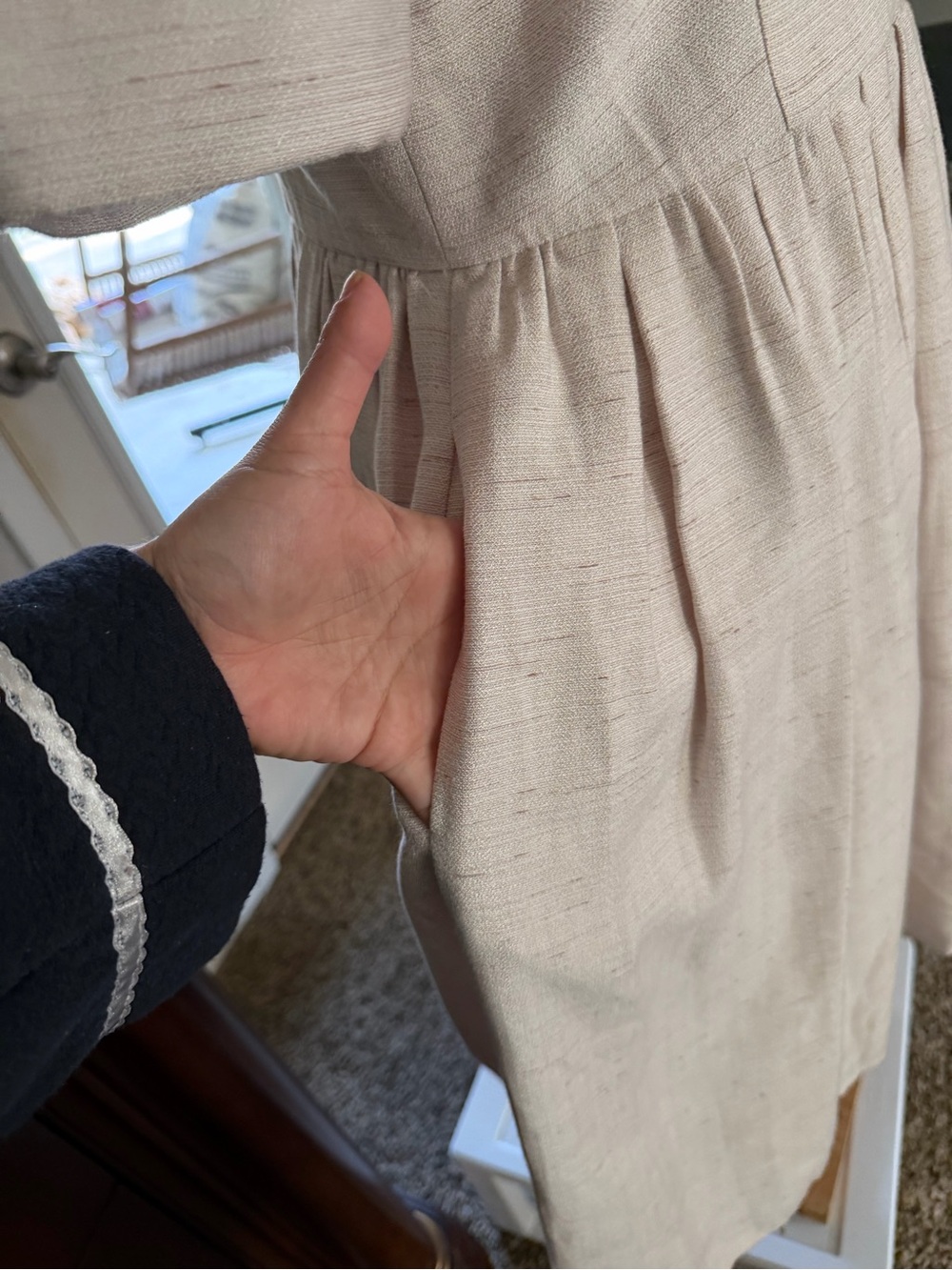 Gal Meets Glam Soft Cream Textured Button-Front Midi Dress - Picture 3 of 9